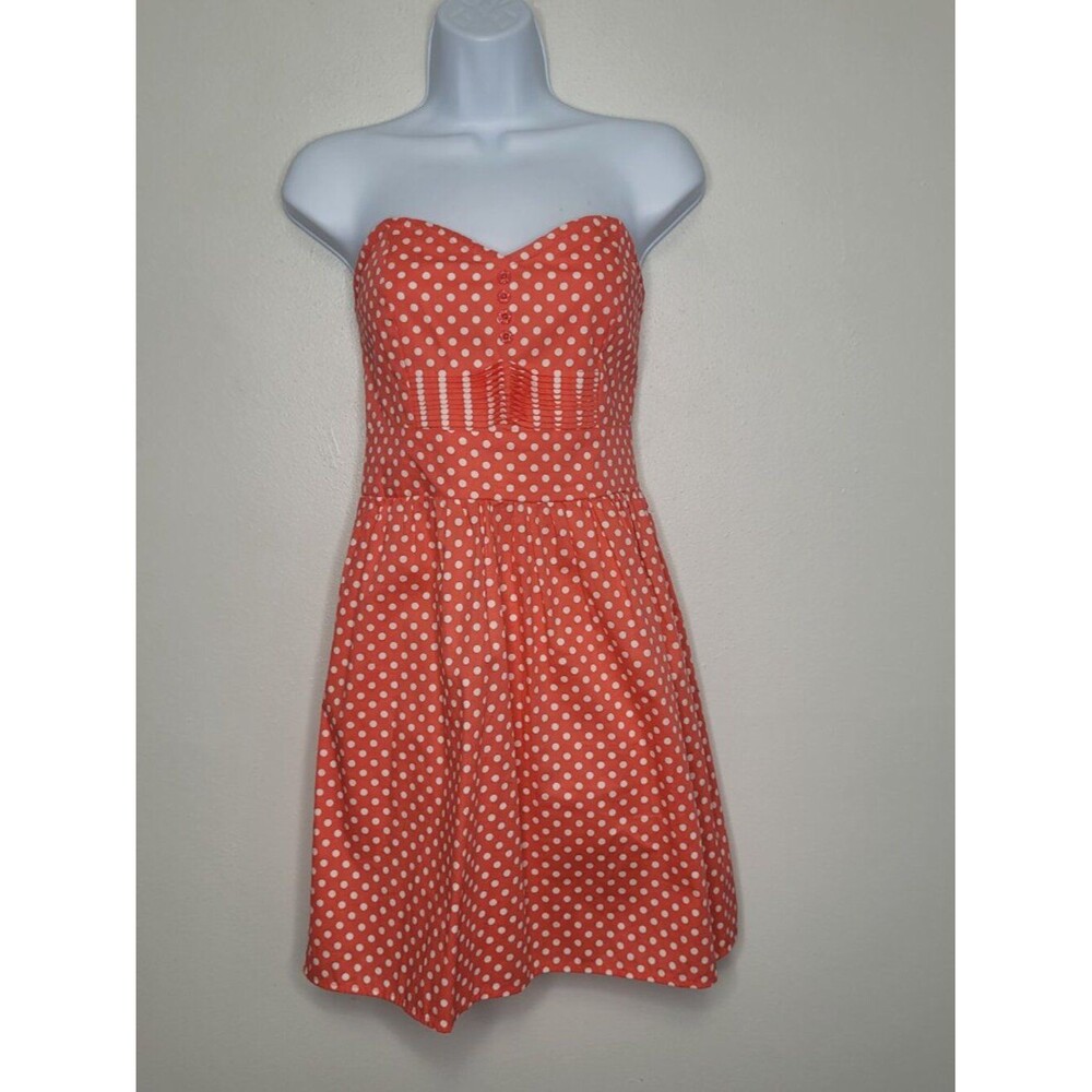 BeBop coral white polka dot fit and flare rockabilly pinup mini dress size M